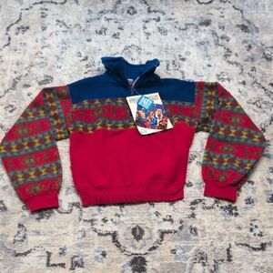 VTG French Toast Kids 90s Fleece Pullover Sweater 6X/7 Boys Red Aztec Geometric